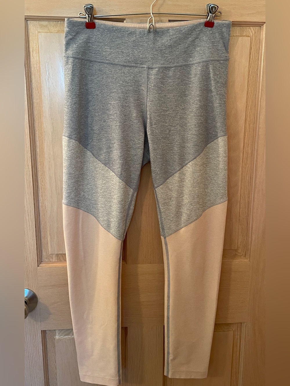 Outdoor Voices Heathered Gray and Pink Chevron Colorblock Leggings